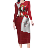 Malta Independence Day Long Sleeve Bodycon Dress National Flag with Maltese Cross and Emblem