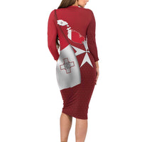 Malta Independence Day Long Sleeve Bodycon Dress National Flag with Maltese Cross and Emblem