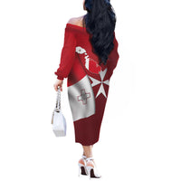 Malta Independence Day Off The Shoulder Long Sleeve Dress National Flag with Maltese Cross and Emblem
