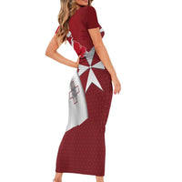 Malta Independence Day Short Sleeve Bodycon Dress National Flag with Maltese Cross and Emblem