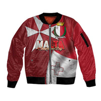 Malta Independence Day Sleeve Zip Bomber Jacket National Flag with Maltese Cross and Emblem