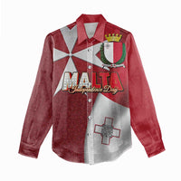 Malta Independence Day Women Casual Shirt National Flag with Maltese Cross and Emblem