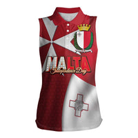 Malta Independence Day Women Sleeveless Polo Shirt National Flag with Maltese Cross and Emblem