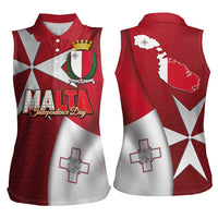 Malta Independence Day Women Sleeveless Polo Shirt National Flag with Maltese Cross and Emblem