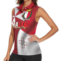 Malta Independence Day Women Sleeveless Polo Shirt National Flag with Maltese Cross and Emblem