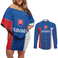 Custom Slovakia Football 2024 Go Champion Couples Matching Off Shoulder Short Dress and Long Sleeve Button Shirt - Wonder Print Shop