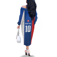 Custom Slovakia Football 2024 Go Champion Family Matching Off The Shoulder Long Sleeve Dress and Hawaiian Shirt - Wonder Print Shop