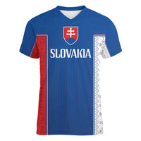 Custom Slovakia Football 2024 Go Champion Women V-Neck T-Shirt - Wonder Print Shop