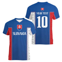 Custom Slovakia Football 2024 Go Champion Women V-Neck T-Shirt - Wonder Print Shop