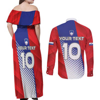 Custom Slovenia Football 2024 Go Champion Couples Matching Off Shoulder Maxi Dress and Long Sleeve Button Shirt - Wonder Print Shop