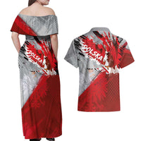Polska Eagle Couples Matching Off Shoulder Maxi Dress and Hawaiian Shirt Poland Sporty Grunge Style - Wonder Print Shop