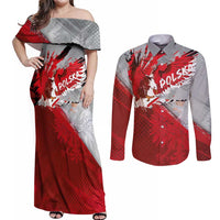 Polska Eagle Couples Matching Off Shoulder Maxi Dress and Long Sleeve Button Shirt Poland Sporty Grunge Style - Wonder Print Shop