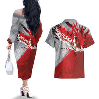 Polska Eagle Couples Matching Off The Shoulder Long Sleeve Dress and Hawaiian Shirt Poland Sporty Grunge Style - Wonder Print Shop