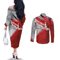 Polska Eagle Couples Matching Off The Shoulder Long Sleeve Dress and Long Sleeve Button Shirt Poland Sporty Grunge Style - Wonder Print Shop