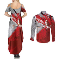 Polska Eagle Couples Matching Summer Maxi Dress and Long Sleeve Button Shirt Poland Sporty Grunge Style - Wonder Print Shop