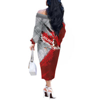 Polska Eagle Off The Shoulder Long Sleeve Dress Poland Sporty Grunge Style - Wonder Print Shop