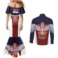 Serbia Couples Matching Mermaid Dress and Long Sleeve Button Shirt Double Headed Eage Emblem Sporty - Wonder Print Shop