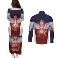 Serbia Couples Matching Puletasi and Long Sleeve Button Shirt Double Headed Eage Emblem Sporty - Wonder Print Shop