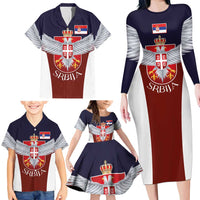 Serbia Family Matching Long Sleeve Bodycon Dress and Hawaiian Shirt Double Headed Eage Emblem Sporty - Wonder Print Shop