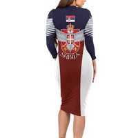 Serbia Family Matching Long Sleeve Bodycon Dress and Hawaiian Shirt Double Headed Eage Emblem Sporty - Wonder Print Shop