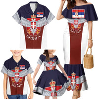 Serbia Family Matching Mermaid Dress and Hawaiian Shirt Double Headed Eage Emblem Sporty - Wonder Print Shop