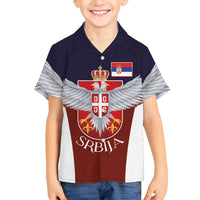 Serbia Family Matching Off Shoulder Short Dress and Hawaiian Shirt Double Headed Eage Emblem Sporty - Wonder Print Shop