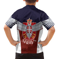 Serbia Family Matching Short Sleeve Bodycon Dress and Hawaiian Shirt Double Headed Eage Emblem Sporty - Wonder Print Shop