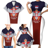 Serbia Family Matching Short Sleeve Bodycon Dress and Hawaiian Shirt Double Headed Eage Emblem Sporty - Wonder Print Shop