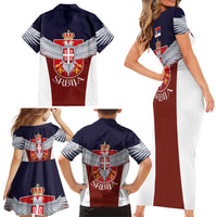 Serbia Family Matching Short Sleeve Bodycon Dress and Hawaiian Shirt Double Headed Eage Emblem Sporty - Wonder Print Shop