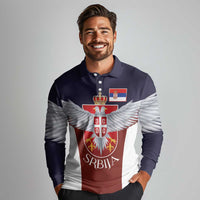 Serbia Long Sleeve Polo Shirt Double Headed Eage Emblem Sporty - Wonder Print Shop