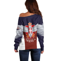 Serbia Off Shoulder Sweater Double Headed Eage Emblem Sporty - Wonder Print Shop