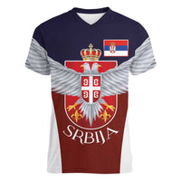 Serbia Women V-Neck T-Shirt Double Headed Eage Emblem Sporty - Wonder Print Shop