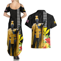 Hawaii King Kamehameha Day Couples Matching Summer Maxi Dress and Hawaiian Shirt Kanaka Maoli Hibiscus Flower and Kakau Pattern - Wonder Print Shop