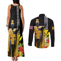 Hawaii King Kamehameha Day Couples Matching Tank Maxi Dress and Long Sleeve Button Shirt Kanaka Maoli Hibiscus Flower and Kakau Pattern - Wonder Print Shop