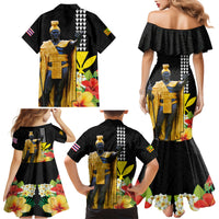 Hawaii King Kamehameha Day Family Matching Mermaid Dress and Hawaiian Shirt Kanaka Maoli Hibiscus Flower and Kakau Pattern - Wonder Print Shop