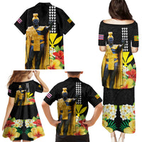 Hawaii King Kamehameha Day Family Matching Puletasi and Hawaiian Shirt Kanaka Maoli Hibiscus Flower and Kakau Pattern - Wonder Print Shop