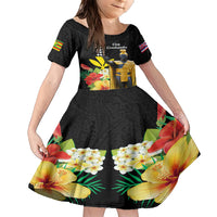 Hawaii King Kamehameha Day Family Matching Short Sleeve Bodycon Dress and Hawaiian Shirt Kanaka Maoli Hibiscus Flower and Kakau Pattern - Wonder Print Shop