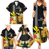 Hawaii King Kamehameha Day Family Matching Summer Maxi Dress and Hawaiian Shirt Kanaka Maoli Hibiscus Flower and Kakau Pattern - Wonder Print Shop
