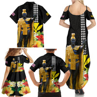 Hawaii King Kamehameha Day Family Matching Summer Maxi Dress and Hawaiian Shirt Kanaka Maoli Hibiscus Flower and Kakau Pattern - Wonder Print Shop