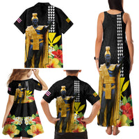Hawaii King Kamehameha Day Family Matching Tank Maxi Dress and Hawaiian Shirt Kanaka Maoli Hibiscus Flower and Kakau Pattern - Wonder Print Shop