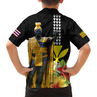Hawaii King Kamehameha Day Kid Hawaiian Shirt Kanaka Maoli Hibiscus Flower and Kakau Pattern - Wonder Print Shop