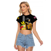 Hawaii King Kamehameha Day Raglan Cropped T Shirt Kanaka Maoli Hibiscus Flower and Kakau Pattern - Wonder Print Shop