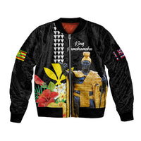 Hawaii King Kamehameha Day Sleeve Zip Bomber Jacket Kanaka Maoli Hibiscus Flower and Kakau Pattern - Wonder Print Shop