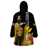 Hawaii King Kamehameha Day Wearable Blanket Hoodie Kanaka Maoli Hibiscus Flower and Kakau Pattern - Wonder Print Shop