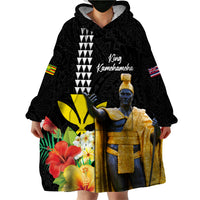 Hawaii King Kamehameha Day Wearable Blanket Hoodie Kanaka Maoli Hibiscus Flower and Kakau Pattern - Wonder Print Shop