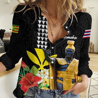 Hawaii King Kamehameha Day Women Casual Shirt Kanaka Maoli Hibiscus Flower and Kakau Pattern - Wonder Print Shop