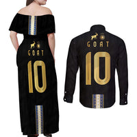 Argentina Football Couples Matching Off Shoulder Maxi Dress and Long Sleeve Button Shirt GOAT-Pride of La Albiceleste