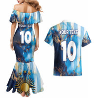 Custom Argentina Football Couples Matching Mermaid Dress and Hawaiian Shirt La Albiceleste Marble Sky Version