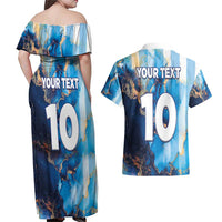 Custom Argentina Football Couples Matching Off Shoulder Maxi Dress and Hawaiian Shirt La Albiceleste Marble Sky Version