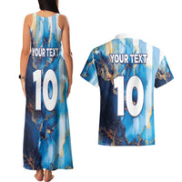 Custom Argentina Football Couples Matching Tank Maxi Dress and Hawaiian Shirt La Albiceleste Marble Sky Version